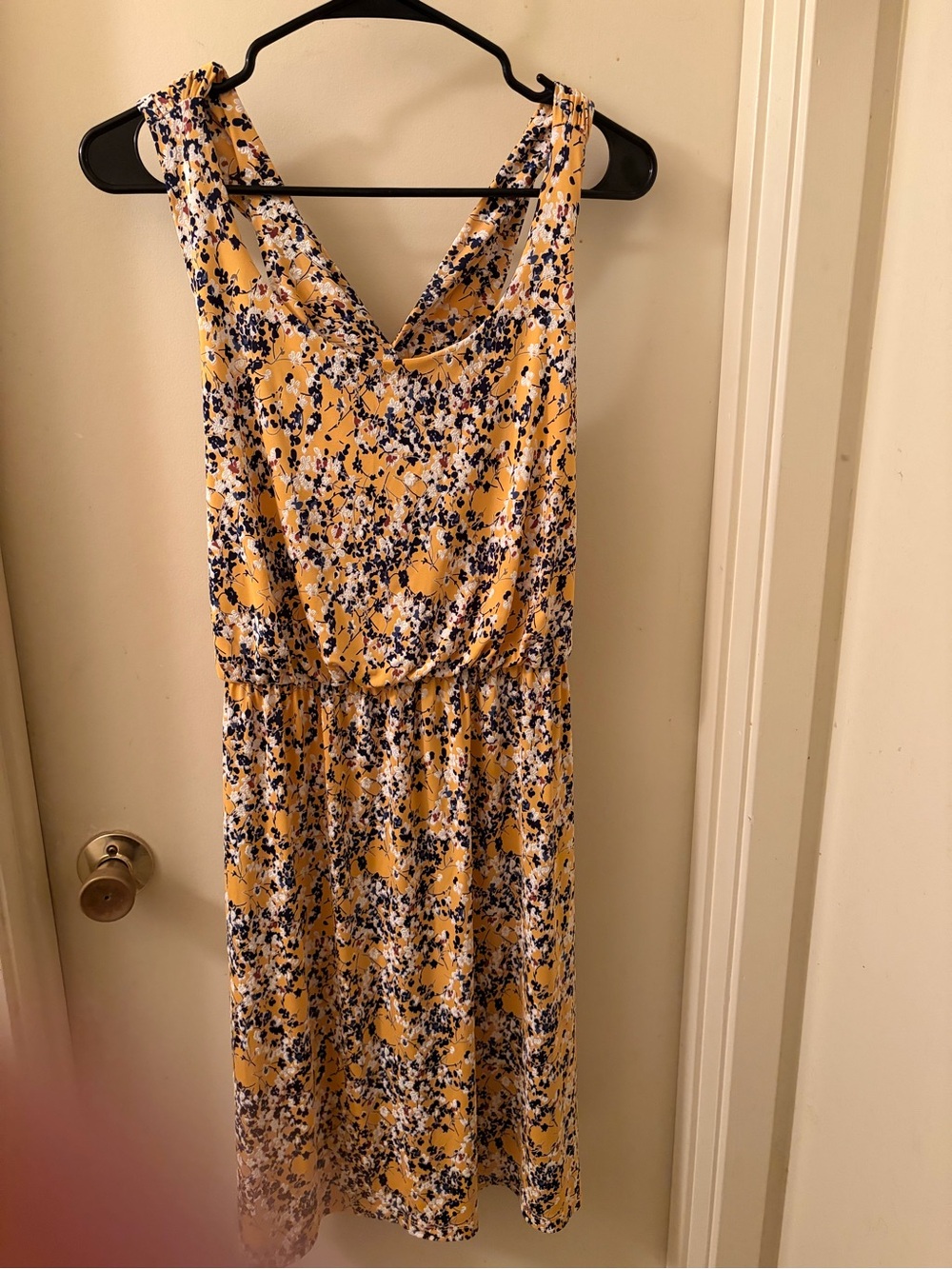 Kaileigh Yellow Navy White Floral Midi Dress